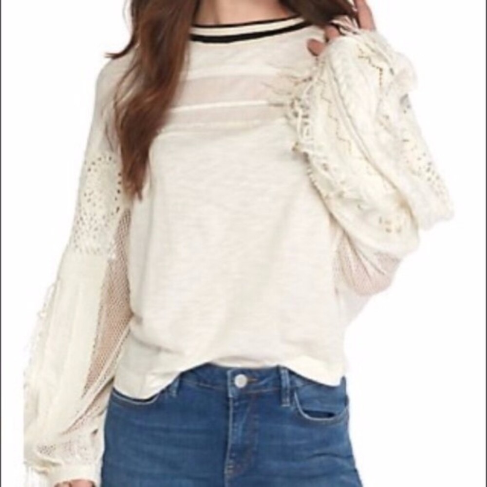 Free People blouse white  Marakesh Embellished Sleeves top xsmall new with tags